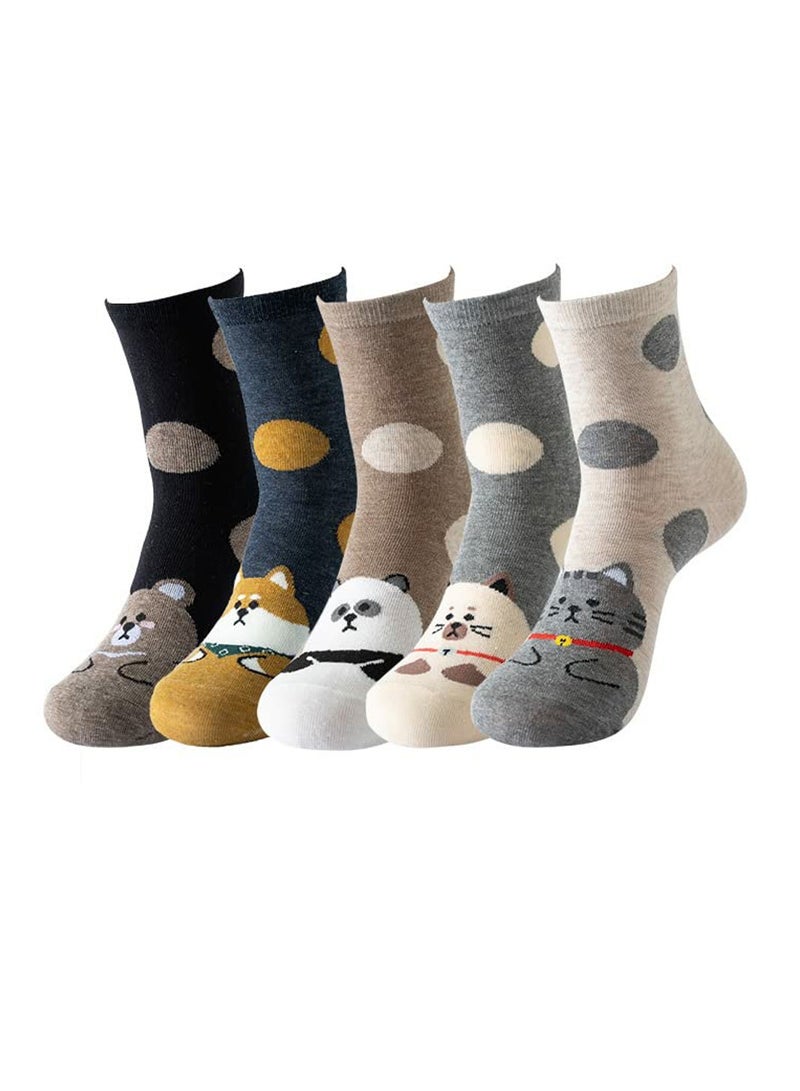 5 Pairs Cat Socks for Womens Animal Dog Funny Novelty Cotton Cartoon Long Tube Gifts Women Girls - Image 1
