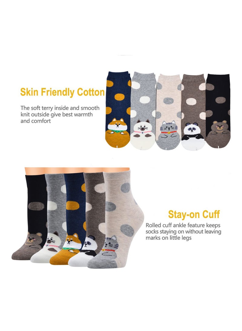 5 Pairs Cat Socks for Womens Animal Dog Funny Novelty Cotton Cartoon Long Tube Gifts Women Girls - Image 4
