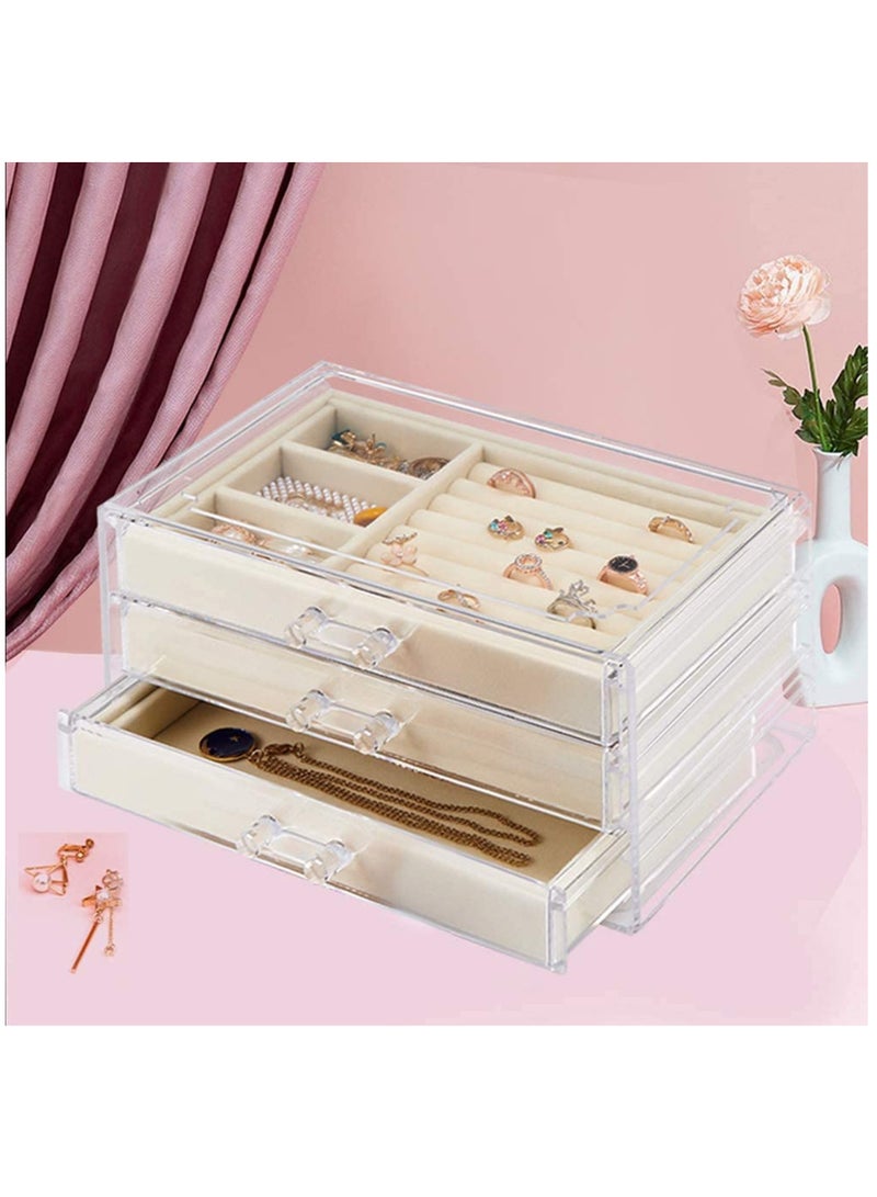 Hihonor Acrylic Jewelry Box 3 Drawers, Velvet Jewelry Organizer, Earrings Necklace Bracelet Display Box for Ladies, Girls  - Image 4