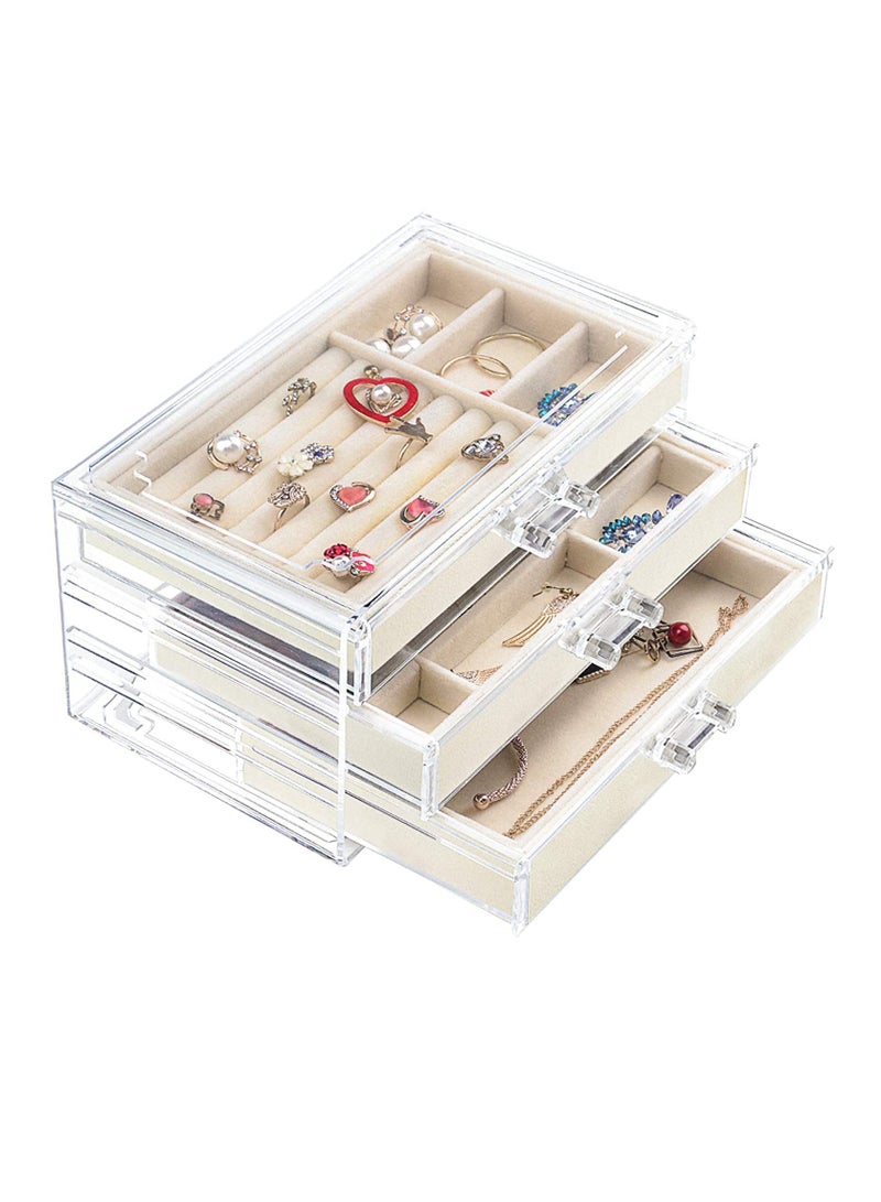 Hihonor Acrylic Jewelry Box 3 Drawers, Velvet Jewelry Organizer, Earrings Necklace Bracelet Display Box for Ladies, Girls  - Image 1