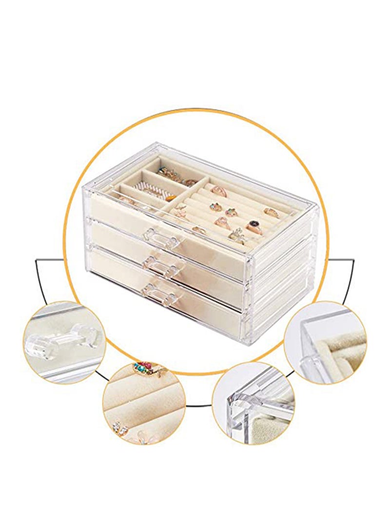 Hihonor Acrylic Jewelry Box 3 Drawers, Velvet Jewelry Organizer, Earrings Necklace Bracelet Display Box for Ladies, Girls  - Image 3