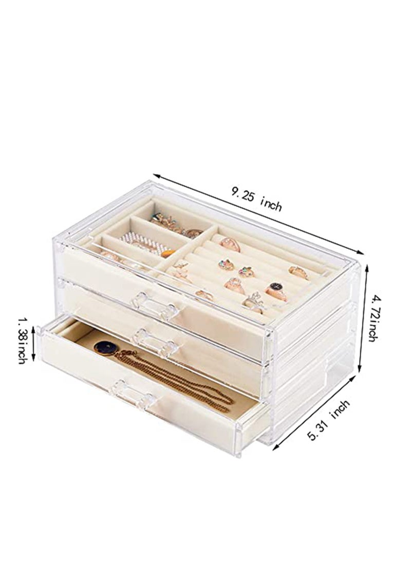 Hihonor Acrylic Jewelry Box 3 Drawers, Velvet Jewelry Organizer, Earrings Necklace Bracelet Display Box for Ladies, Girls  - Image 2