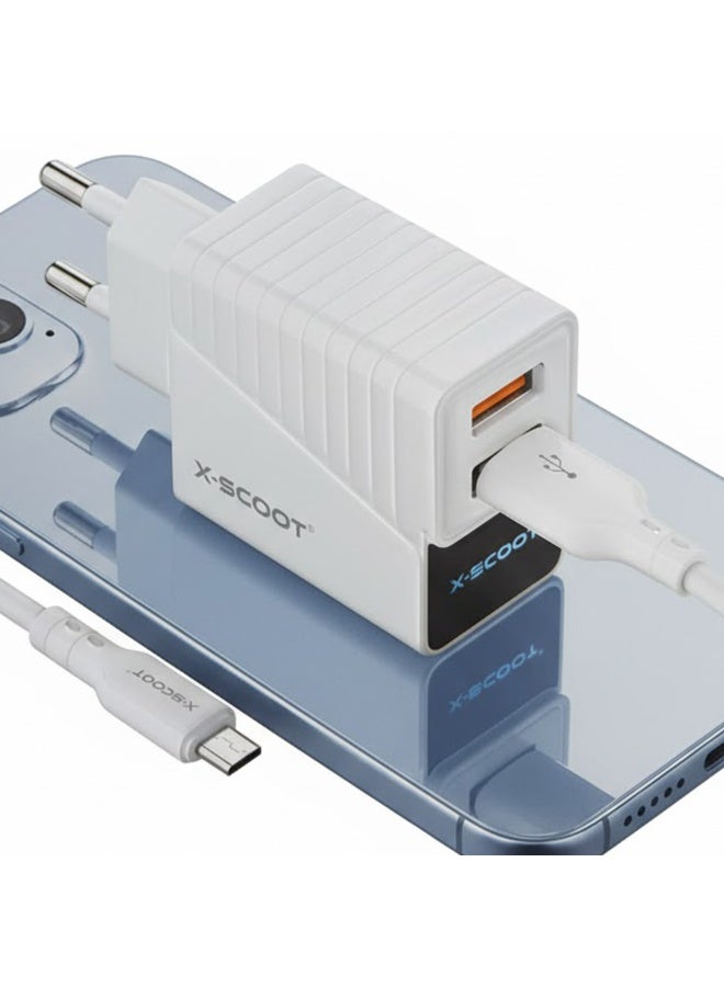 X-SCOOT CH-232 LED Fast Charger 2.4A with Dual USB Ports, Included USB to Micro Cable, Fire-Resistant Build, and Advanced Current Protection for Safe Everyday Charging - Image 3
