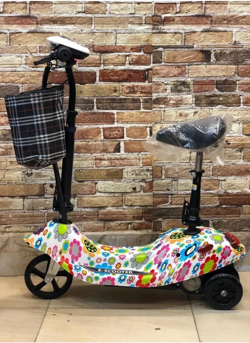 Generic 2-Wheeler Electric Scooter with Seat and Basket - Adjustable Height Handlebar Mini Portable Foldable Electric Lever Bike Scooter with Basket for Kids and Adult BY HAPPY KIDDO 