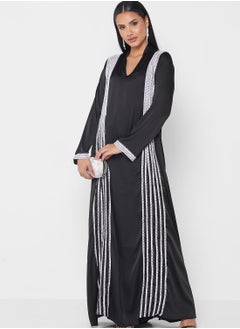 Contrast Crochet Overlay Abaya