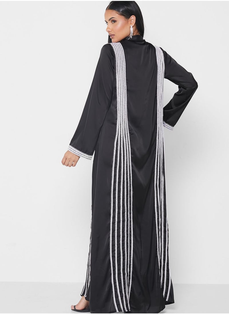 SIVVI for HANIYA - Contrast Crochet Overlay Abaya - Image 1