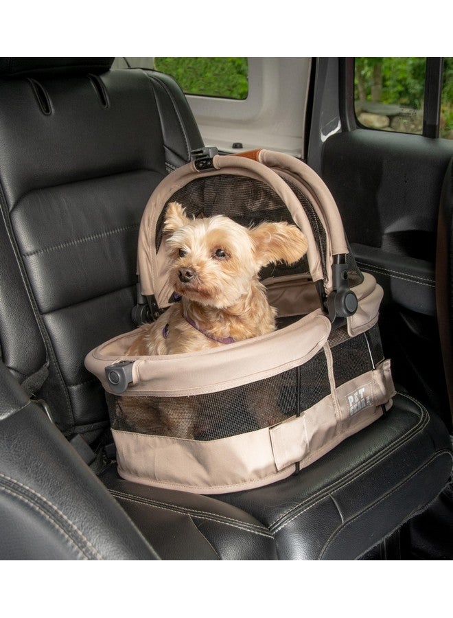 Pet Gear No-Zip View 360 Ultra Lite Pet Safety Carrier & Car Seat for Small Dogs & Cats Push Button Entry, 15", Ecru - Image 3