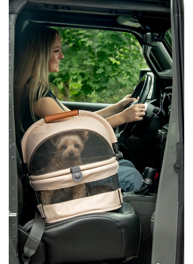 Pet Gear No-Zip View 360 Ultra Lite Pet Safety Carrier & Car Seat for Small Dogs & Cats Push Button Entry, 15", Ecru - Image 2