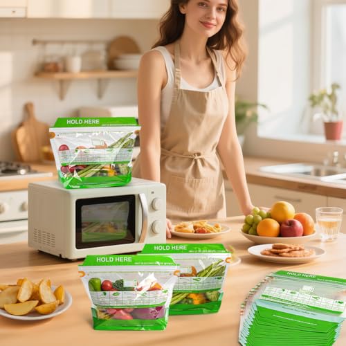 YQL 30PCS Microwave Steam Bags, Zipper Reusable Trapezoid Stand-Up Steamer Bags for Microwave Cooking Use, Steaming Frozen Food for Vegetables Potatoes, Fish and More (9.4"x6.3") - Image 5