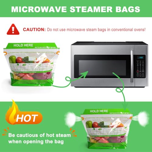 YQL 30PCS Microwave Steam Bags, Zipper Reusable Trapezoid Stand-Up Steamer Bags for Microwave Cooking Use, Steaming Frozen Food for Vegetables Potatoes, Fish and More (9.4"x6.3") - Image 3