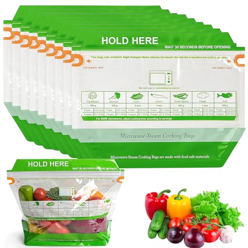 YQL 30PCS Microwave Steam Bags, Zipper Reusable Trapezoid Stand-Up Steamer Bags for Microwave Cooking Use, Steaming Frozen Food for Vegetables Potatoes, Fish and More (9.4"x6.3") - Image 1