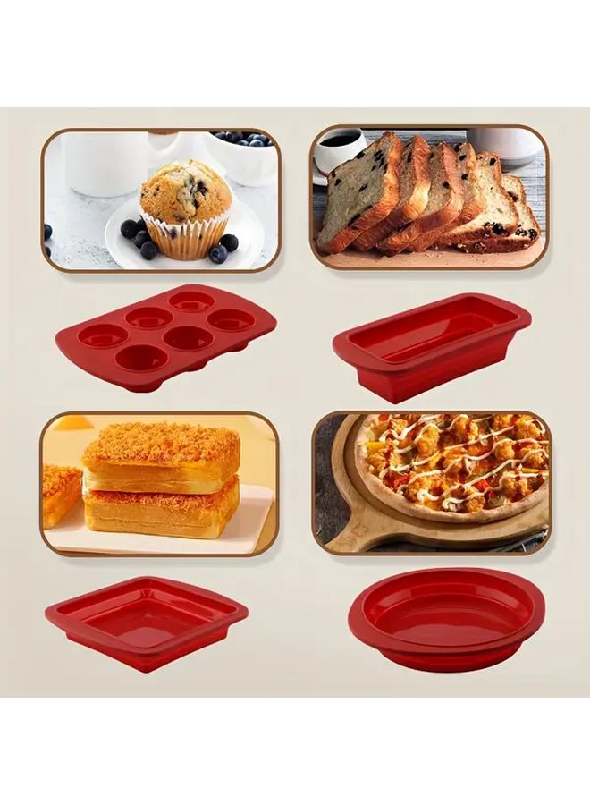 1pc Red 7.5 Inch Square Silicone Cake Pan Foldable Baking Mousse Tool - Image 1