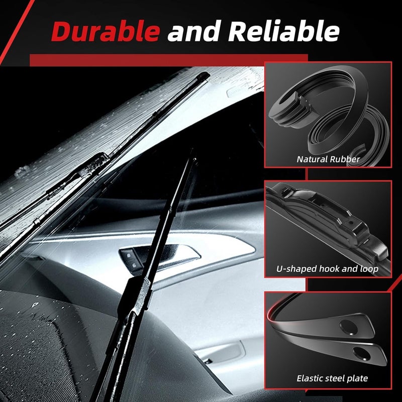 OTUAYAUTO Windshield Wiper Blades - Replacement for Honda Pilot 2016-2022, Front and Rear Wiper Blades, U Hook - 26"+24"+14" (Pack of 3) - Image 4