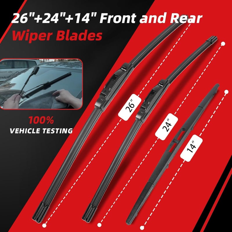 OTUAYAUTO Windshield Wiper Blades - Replacement for Honda Pilot 2016-2022, Front and Rear Wiper Blades, U Hook - 26"+24"+14" (Pack of 3) - Image 2
