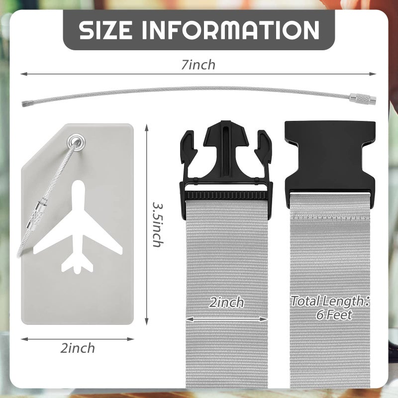 Weewooday 8 Pcs Luggage Straps Suitcase Tags Set for TSA Approved, 4 Travel Adjustable Suitcase Belt, 4 Silicone Luggage Tags with Name ID Card Travel Accessories(Light Gray)  - Image 2