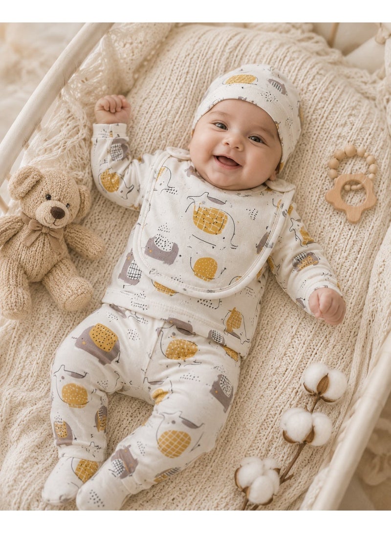 Good Bye Baby Newborn 5-Piece Cotton Clothing Set Beige Elephant Print Soft Baby Outfit - Image 1