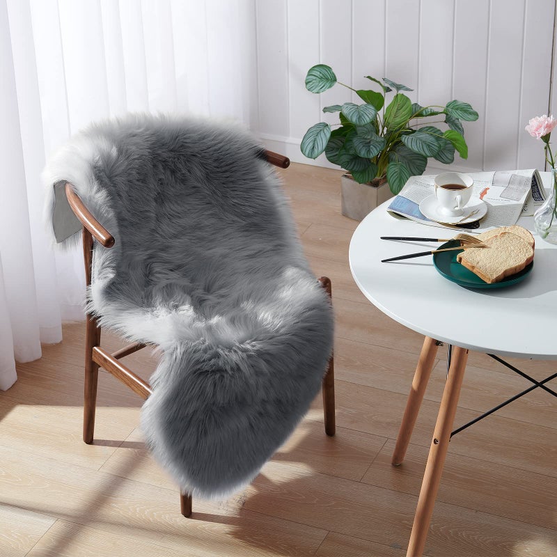 Small Faux Fur Rug 2x4 ft Ultra Soft Sheepskin Rug Chair Sofa Cover Seat Pad Grey Fluffy Shag Rug for Bedroom Nursery Kids Room Gray Shaggy Rug Fuzzy Plush Floor Carpets Cute Dorm Home Decor