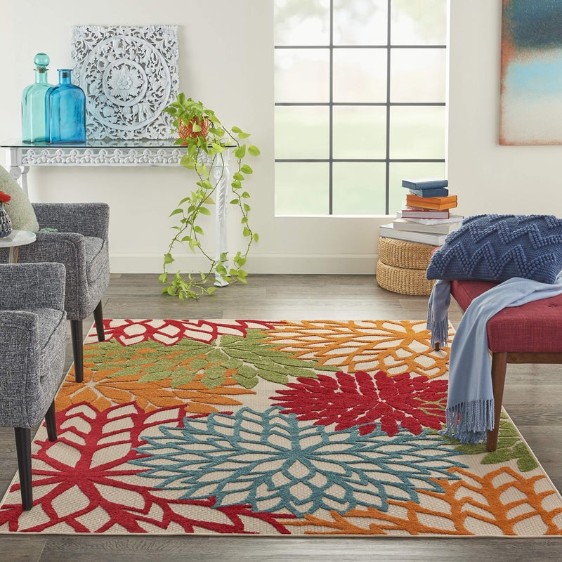 Nourison Home Aloha Indoor/Outdoor Green 3'6" x 5'6" Area Rug, Tropical, Botanical, Easy Clean, Non Shedding, Bed Room, Living Room, Dining Room, Deck, Backyard, Patio (3x5) - Image 3