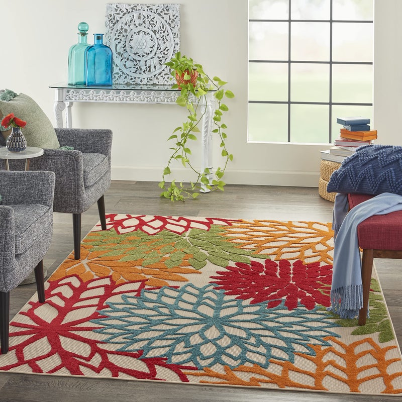 Nourison Home Aloha Indoor/Outdoor Green 3'6" x 5'6" Area Rug, Tropical, Botanical, Easy Clean, Non Shedding, Bed Room, Living Room, Dining Room, Deck, Backyard, Patio (3x5) - Image 5