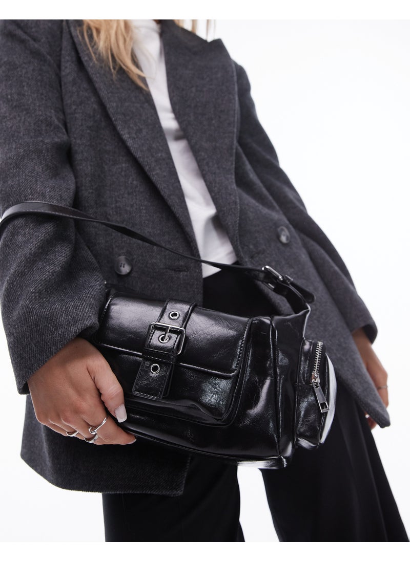 TOPSHOP Topshop Saskia pocket shoulder bag in black - BLAC  - Image 2
