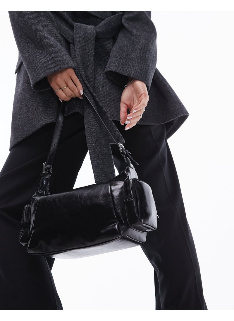 TOPSHOP Topshop Saskia pocket shoulder bag in black - BLAC  - Image 3