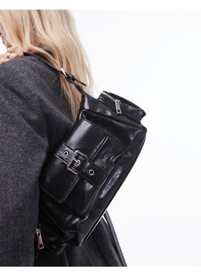 TOPSHOP Topshop Saskia pocket shoulder bag in black - BLAC  - Image 4