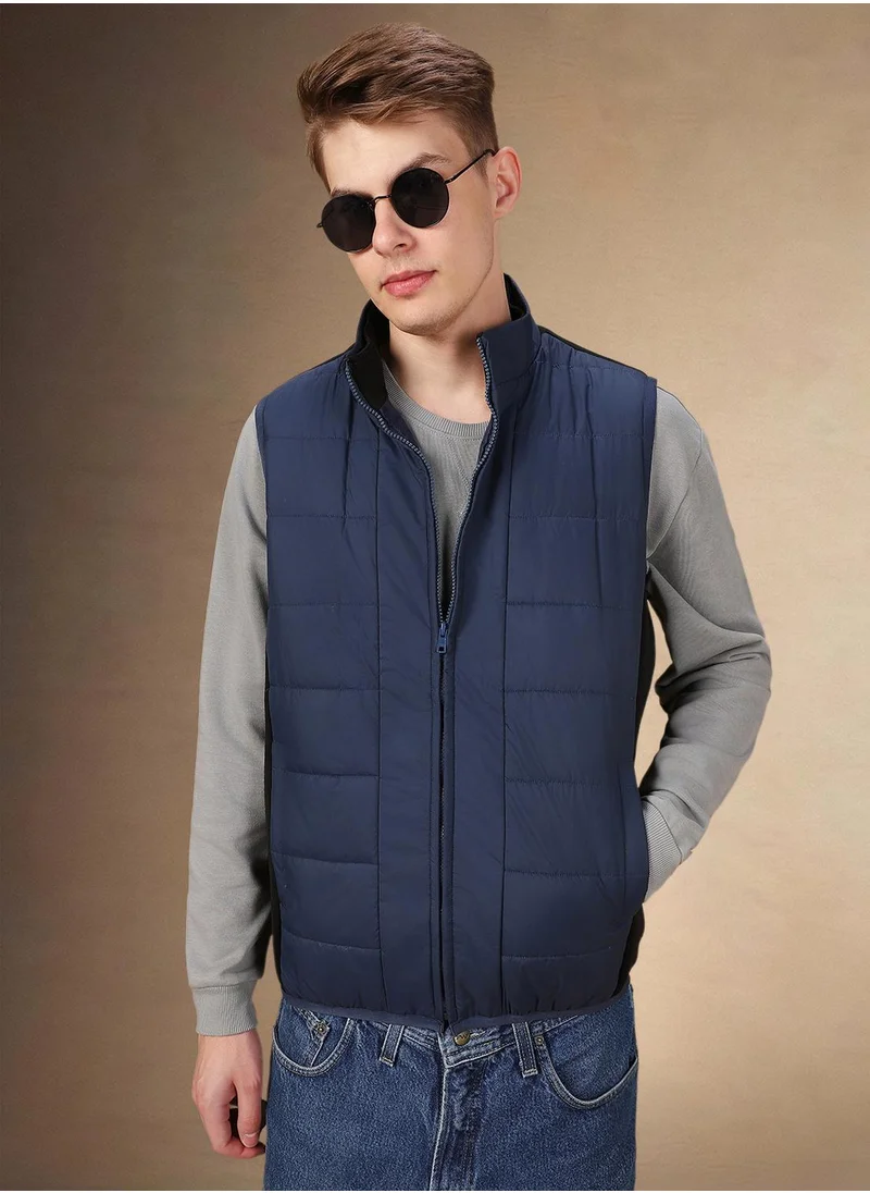 دينيس لينغو Men's Navy 100% Polyester Solid Regular Fit Jacket