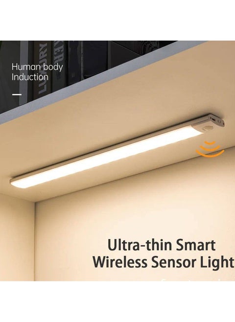 LED sensor spotlight. The sensor spotlight works with batteries. What does a sensor mean? It means that when you open the closet, it lights up a panel and then closes it again. When you go down the stairs, it lights up from your movement. It is also a magnet so you can hang it on anything. Metal, size 60 cm.
