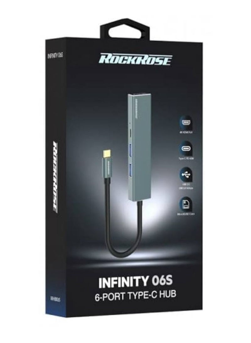 روكروز موزع روكروز إنفينيتي 06S USB-C - محول 6 في 1 من النوع C مع HDMI وUSB 3.0 وقارئ بطاقات SD/TF وشحن PD - لأجهزة ماك بوك، وآيباد برو، وأجهزة الكمبيوتر المحمولة - Image 4