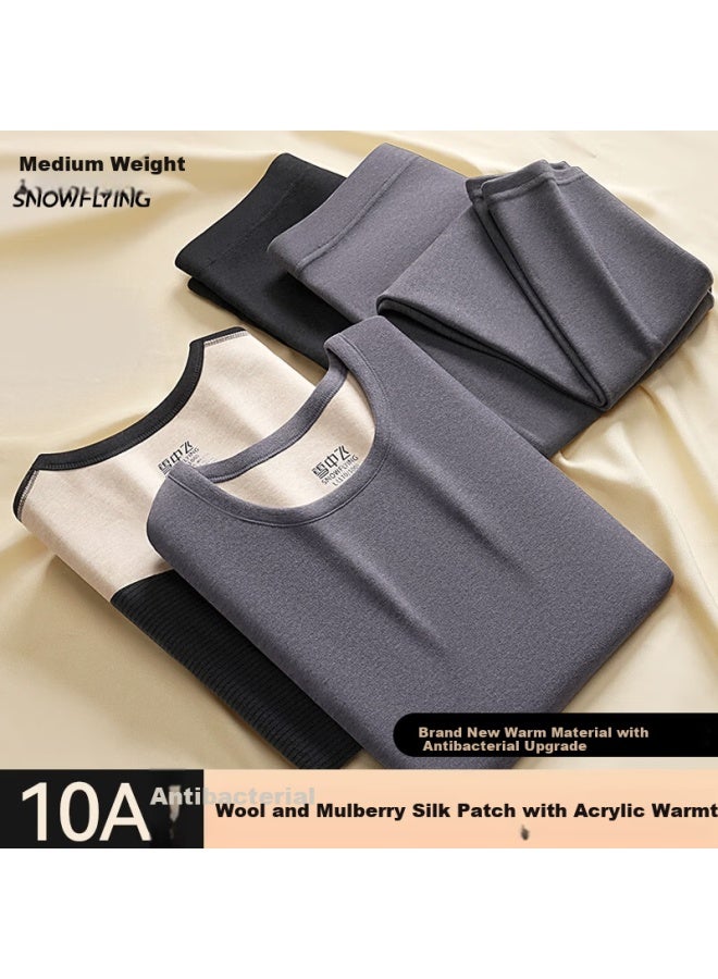 Snowflying Men's Thermal Underwear Wool Silk Patch 10a Antibacterial Autumn Winter Fleece Lined Set - Image 5