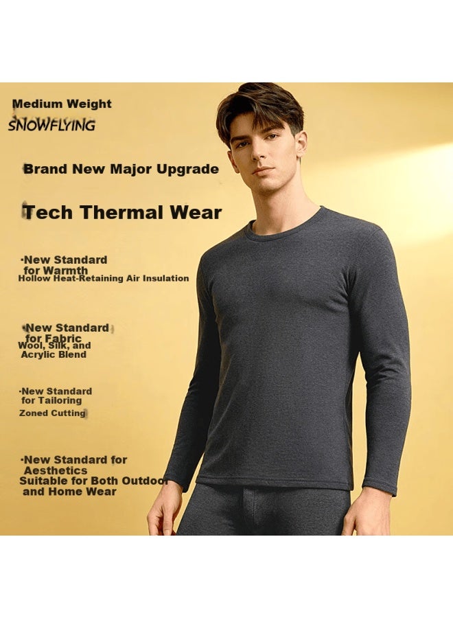 Snowflying Men's Thermal Underwear Wool Silk Patch 10a Antibacterial Autumn Winter Fleece Lined Set - Image 4