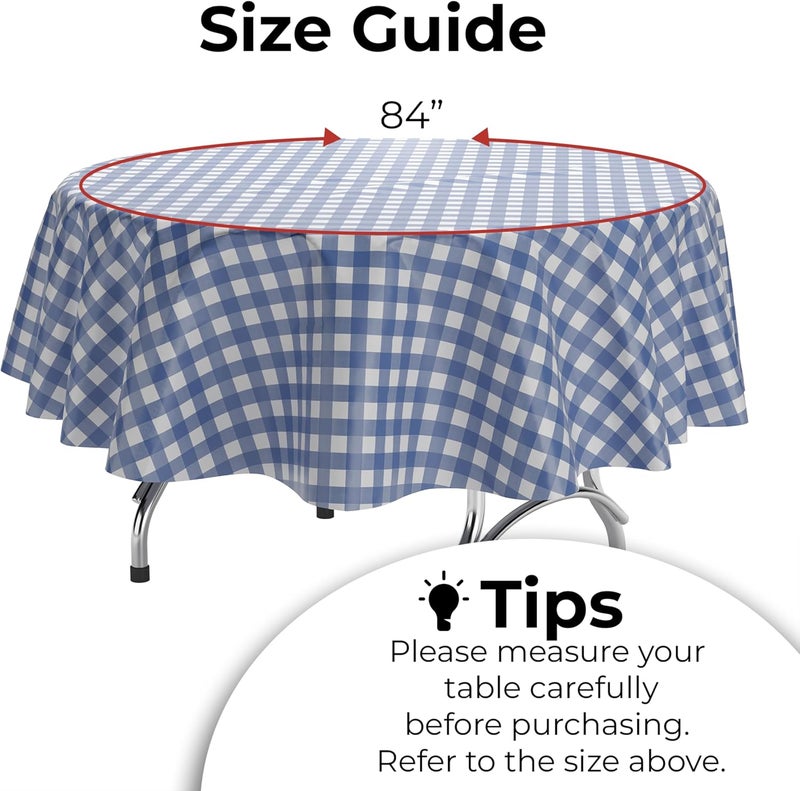Exquisite Picnic Table Cover - 48 Pack Premium Round Plastic Tablecloth - Dark Blue & White Checkered BBQ Table Cover - Gingham Checkerboard Disposable Tablecloth 84 inch. Round - Image 2