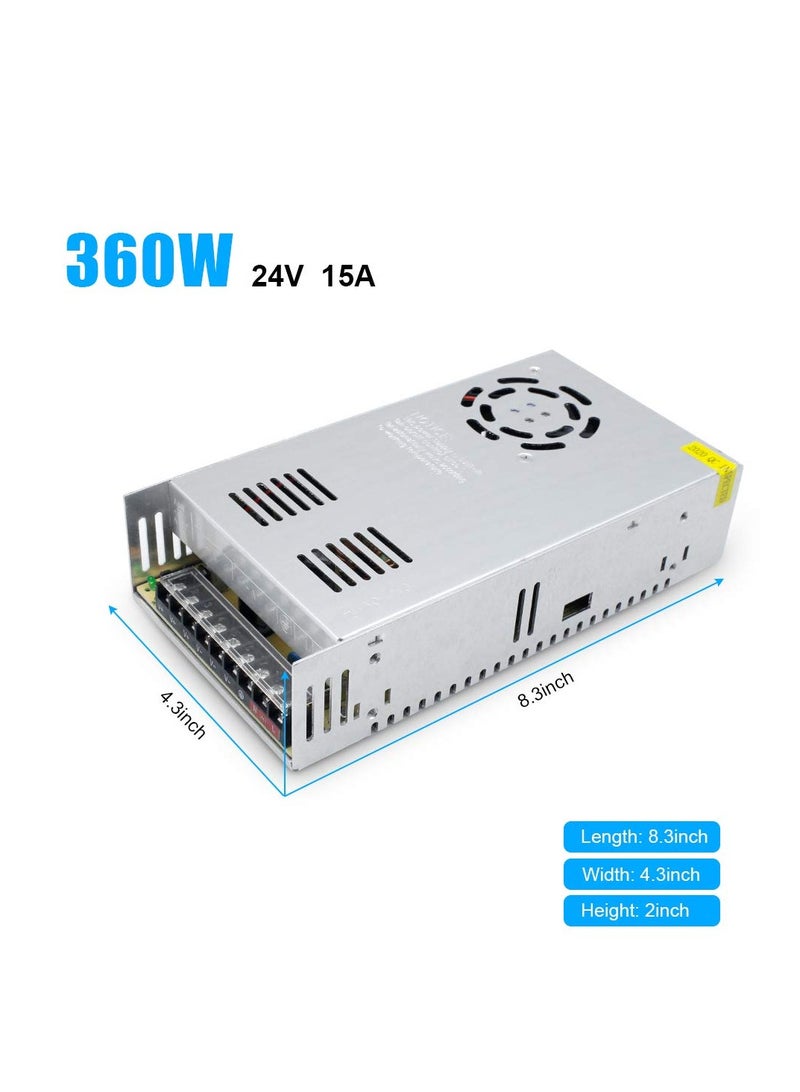 جوميز محول كهربائي عالمي بتقنية تنظيم الطاقة DC 24V 15A 360W، محول تيار متردد 110/220V إلى تيار مستمر 24V، محول إضاءة شريط LED، طابعة ثلاثية الأبعاد، مشروع حاسوب، نظام CCTV - Image 3