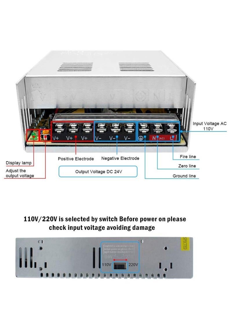جوميز محول كهربائي عالمي بتقنية تنظيم الطاقة DC 24V 15A 360W، محول تيار متردد 110/220V إلى تيار مستمر 24V، محول إضاءة شريط LED، طابعة ثلاثية الأبعاد، مشروع حاسوب، نظام CCTV - Image 2