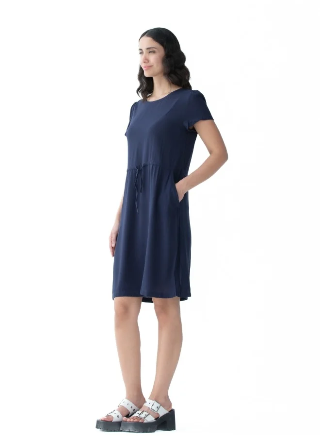 HaILYS Navy Blue Casual Drawstring Dress