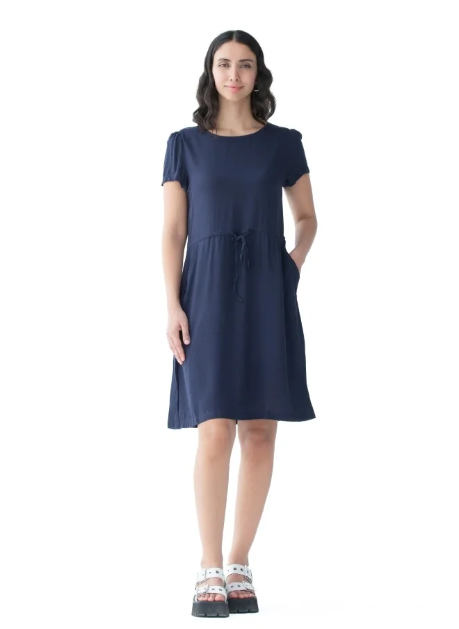 HaILYS Navy Blue Casual Drawstring Dress