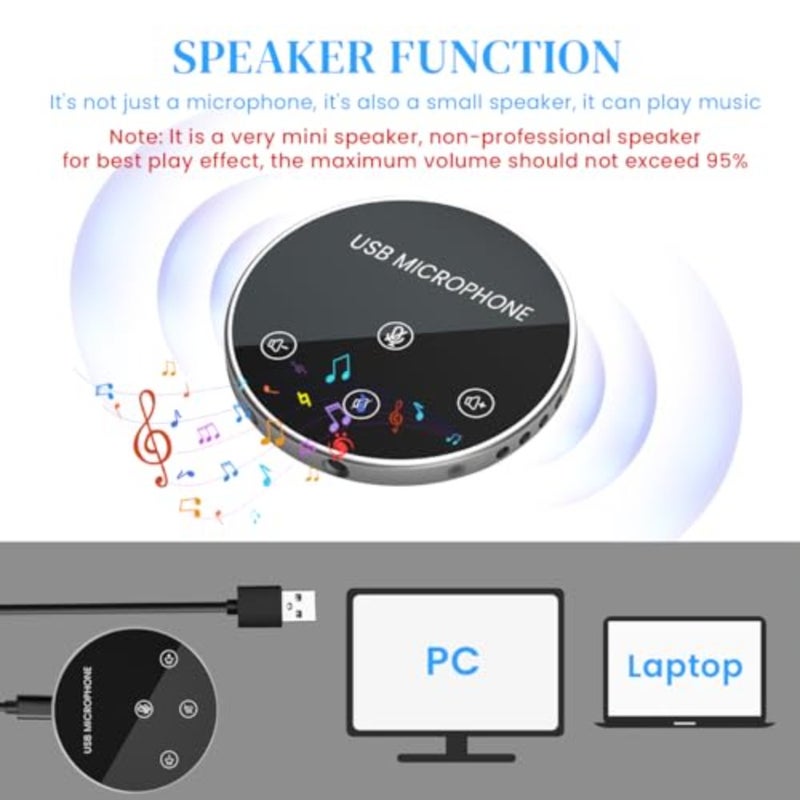 ZORBES® مكبر صوت للمؤتمرات متعدد الاتجاهات مع ميكروفون 360 درجة لاقط الصوت ومكبر صوت USB وميكروفون للمؤتمرات USB C التوصيل والتشغيل مؤتمر ميكروفون إلغاء الصدى وتقليل الضوضاء - Image 4
