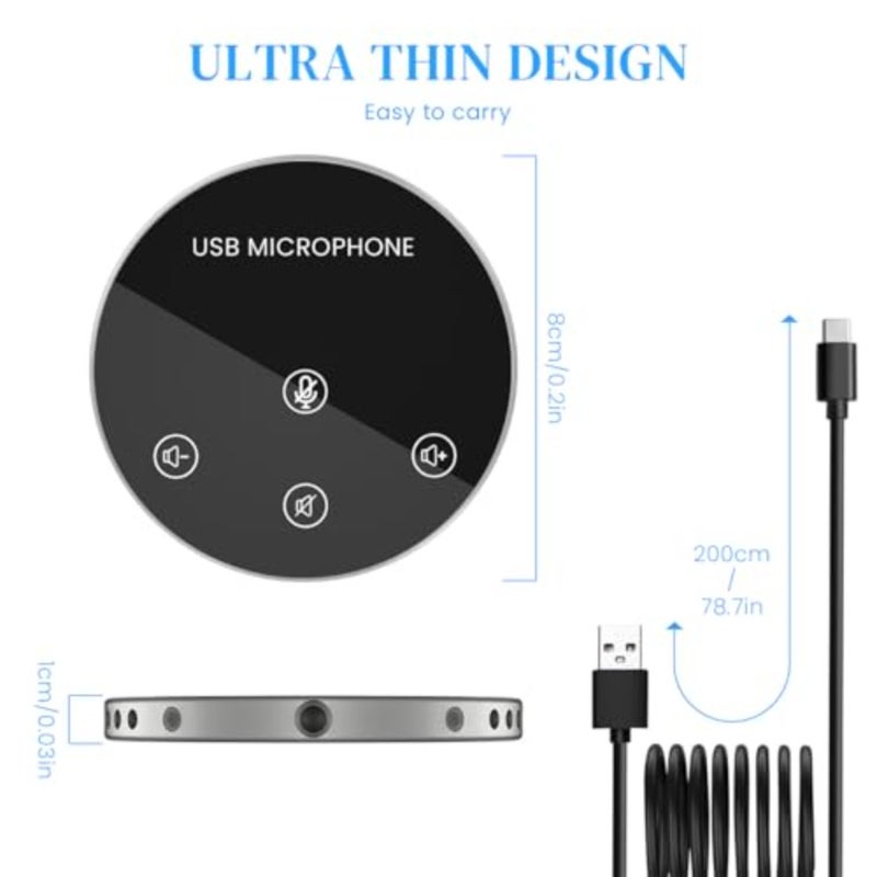 ZORBES® مكبر صوت للمؤتمرات متعدد الاتجاهات مع ميكروفون 360 درجة لاقط الصوت ومكبر صوت USB وميكروفون للمؤتمرات USB C التوصيل والتشغيل مؤتمر ميكروفون إلغاء الصدى وتقليل الضوضاء - Image 2