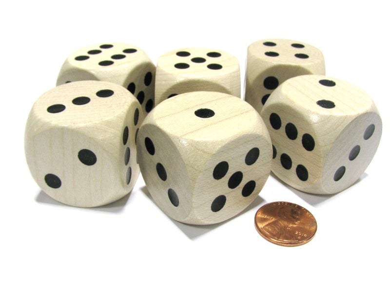 Koplow Games Set of 6 D6 Large Jumbo 30mm Rounded Wood Dice - Wooden with Black Pips - Image 4