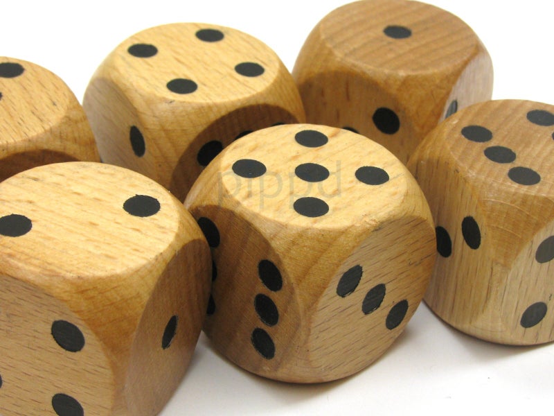 Koplow Games Set of 6 D6 Large Jumbo 30mm Rounded Wood Dice - Wooden with Black Pips - Image 2