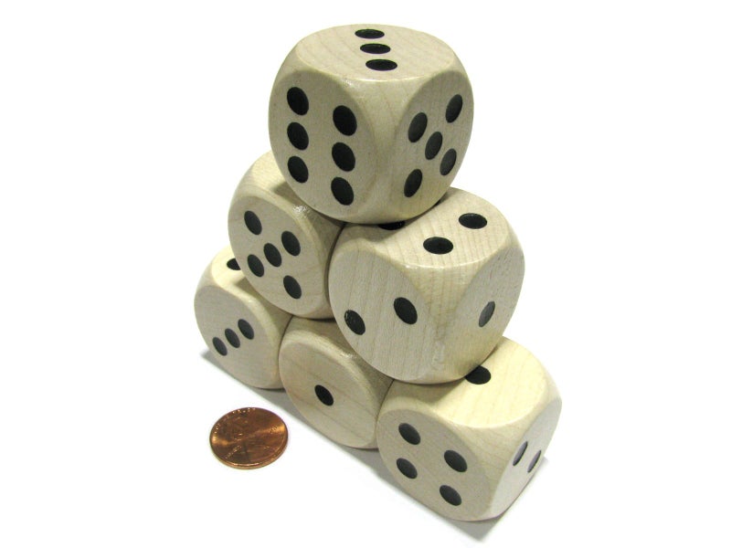Koplow Games Set of 6 D6 Large Jumbo 30mm Rounded Wood Dice - Wooden with Black Pips - Image 5