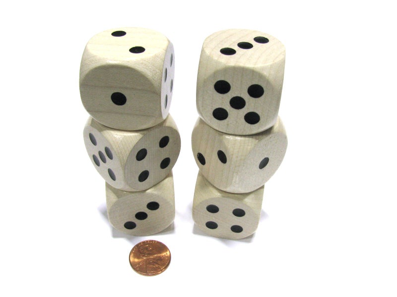 Koplow Games Set of 6 D6 Large Jumbo 30mm Rounded Wood Dice - Wooden with Black Pips - Image 3