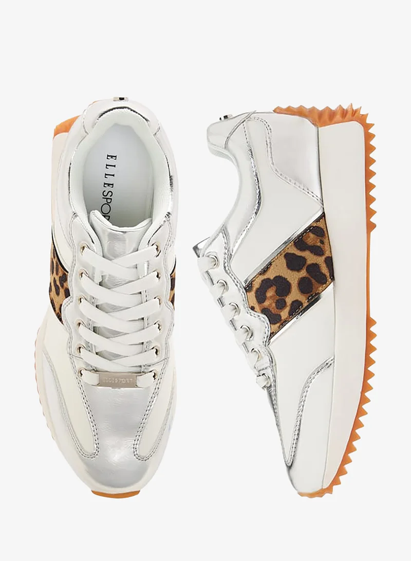 ELLE Women's Animal Print Sneakers with Lace-Up Closure