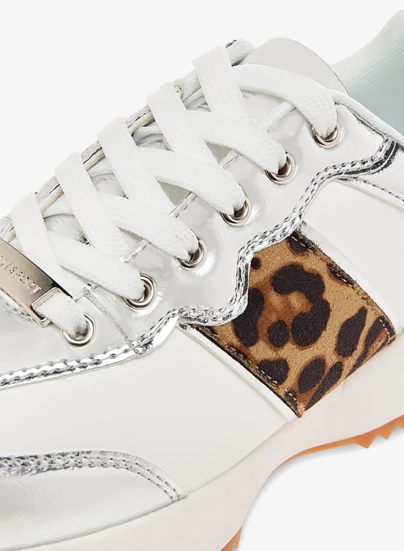 ELLE SILVER Women's Animal Print Sneakers with Lace-Up Closure for Women | Best Price UAE
