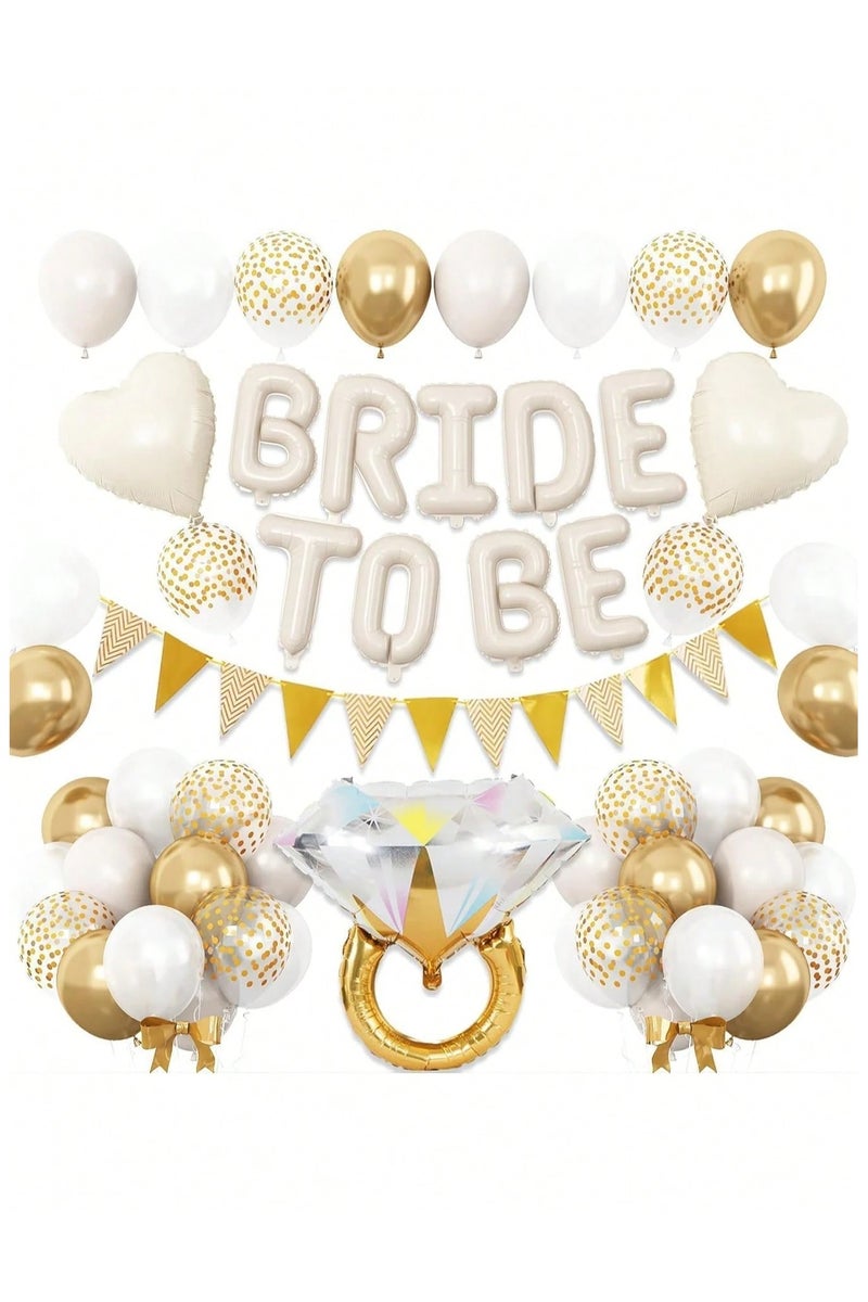 A complete 30-piece bachelorette party decoration set that includes latex and confetti balloons, with heart- and star-shaped balloons in elegant white and gold tones. Perfect for celebrating bachelorette parties, bridal showers, weddings, and engagement events. - Image 1