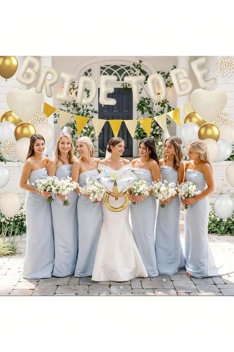 A complete 30-piece bachelorette party decoration set that includes latex and confetti balloons, with heart- and star-shaped balloons in elegant white and gold tones. Perfect for celebrating bachelorette parties, bridal showers, weddings, and engagement events. - Image 2