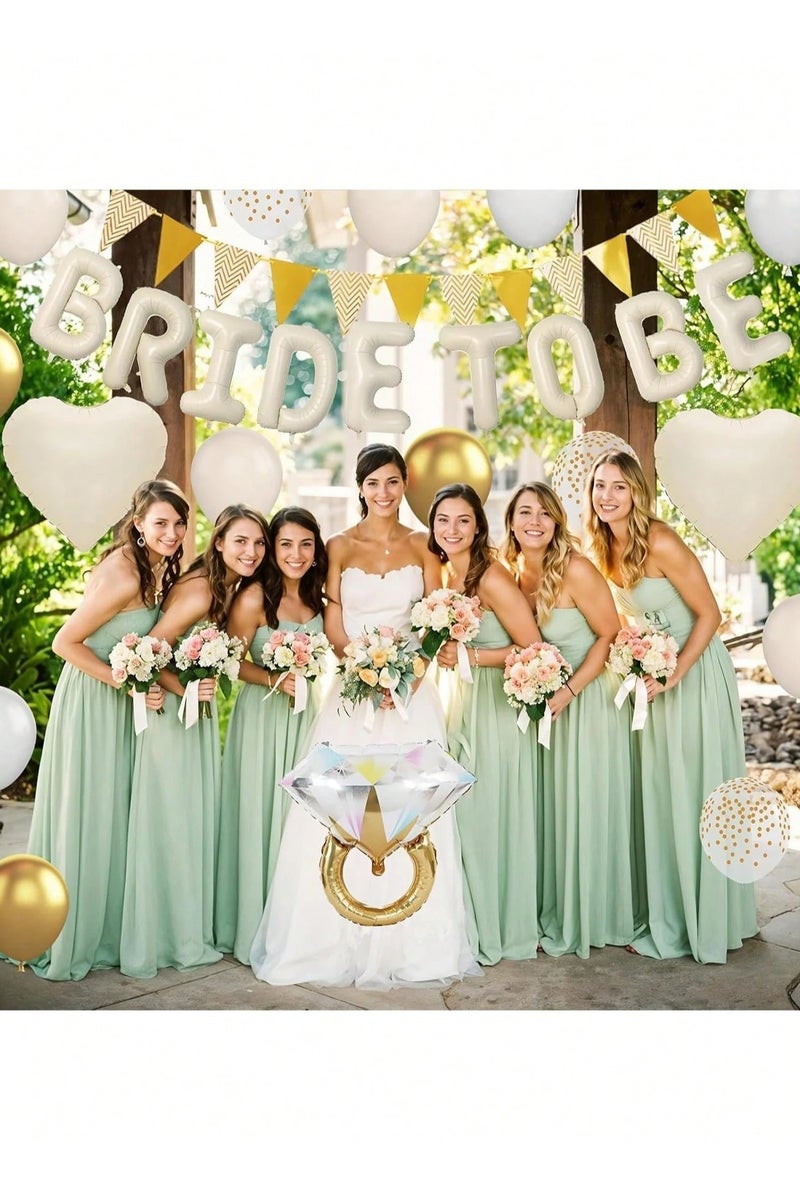 A complete 30-piece bachelorette party decoration set that includes latex and confetti balloons, with heart- and star-shaped balloons in elegant white and gold tones. Perfect for celebrating bachelorette parties, bridal showers, weddings, and engagement events. - Image 5