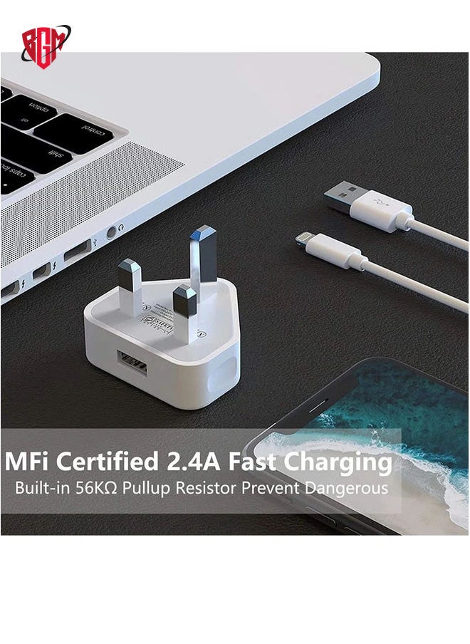 BGM iPhone Charger Plug and Lightning Cable‘2 Pack 3 pin USB Fast Wall Charging Power Adapter with 2 Pack 1M Lightning to USB Fast Charging Cord for iPhone 14/13/12/11/XS  - Image 4