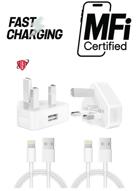 iPhone Charger Plug and Lightning Cable‘2 Pack 3 pin USB Fast Wall Charging Power Adapter with 2 Pack 1M Lightning to USB Fast Charging Cord for iPhone 14/13/12/11/XS