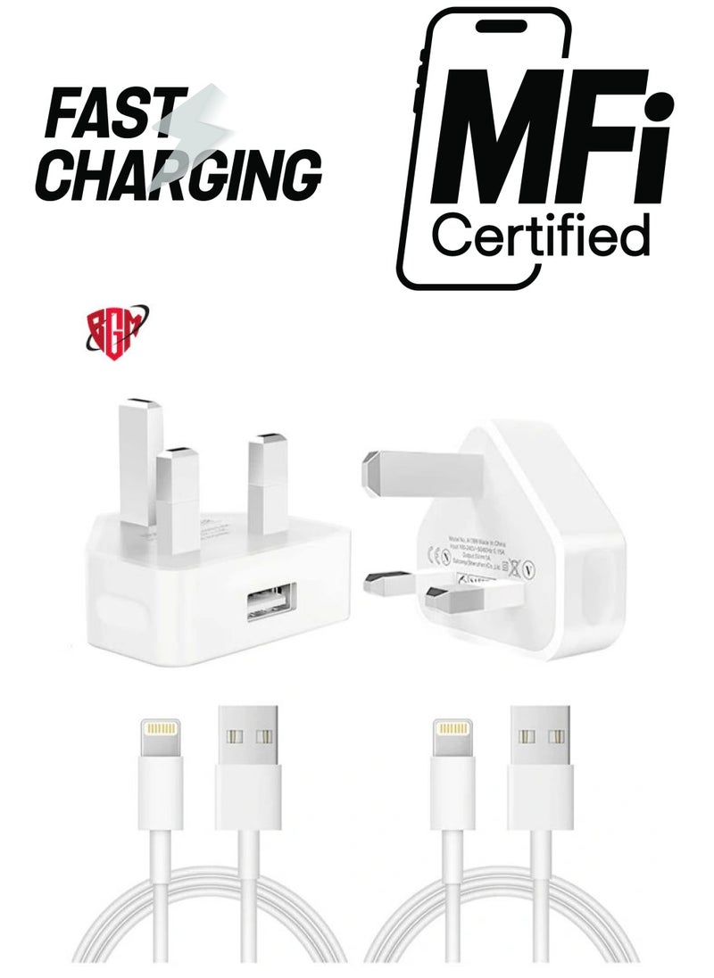 BGM iPhone Charger Plug and Lightning Cable‘2 Pack 3 pin USB Fast Wall Charging Power Adapter with 2 Pack 1M Lightning to USB Fast Charging Cord for iPhone 14/13/12/11/XS  - Image 1